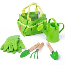 BIGJIGS Zahradní set nářadí v plátěné tašce zelený