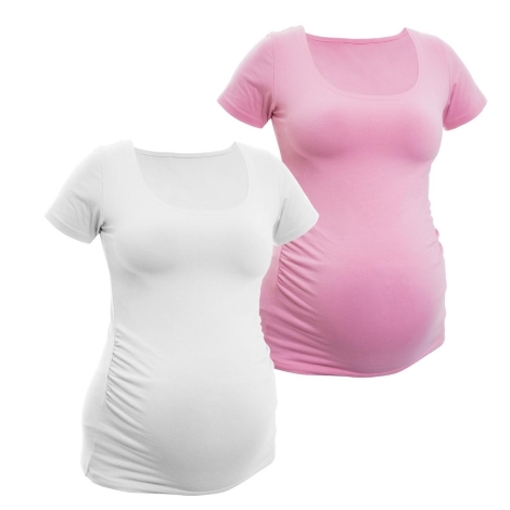 BOBÁNEK Těhotenská tričká krátký rukáv Starorůžové a Bílé vel. S