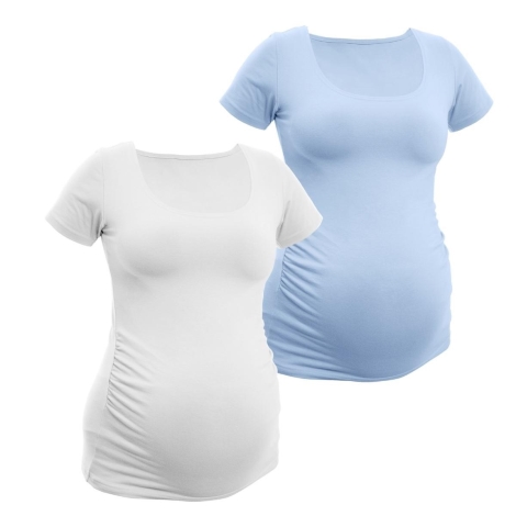 BOBÁNEK Těhotenská tričká krátký rukáv Světle modré a Bílé vel. S
