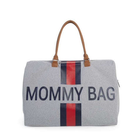 CHILDHOME Mommy Bag Big Canvas Grey Stripes Red/Blue