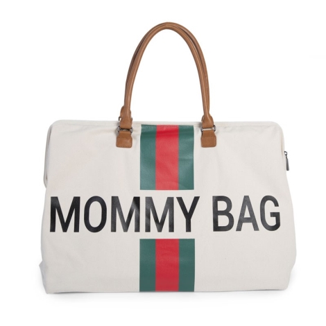CHILDHOME Mommy Bag Big Canvas Off White Stripes Green/Red