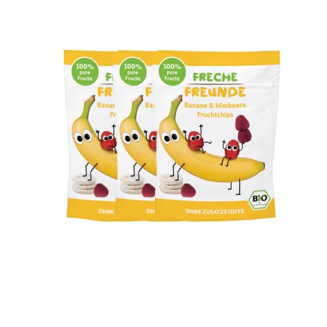 FRECHE FREUNDE BIO Ovocné chipsy Banán a malina 3 x 16g