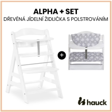 HAUCK Alpha+ Set 2v1 dřevená židle White + polstrování Teddy Grey