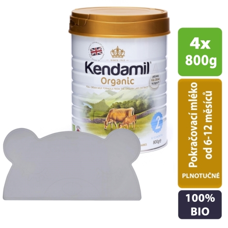 KENDAMIL 100% Bio/Organické plnotučné batolecí mléko 2 (4 x 800 g) + KINDSGUT Podložka šedá