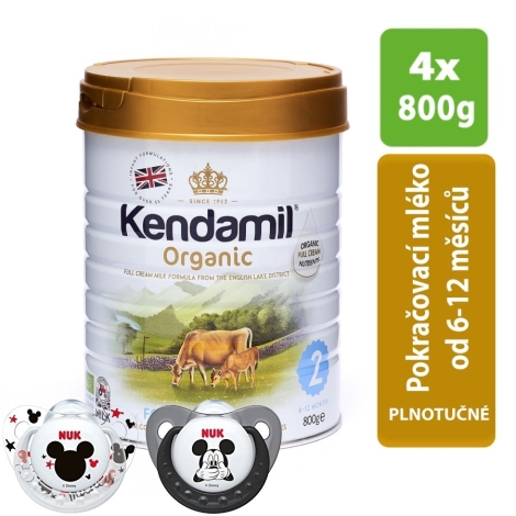 KENDAMIL 100% Bio/Organické plnotučné batolecí mléko 2 (4 x 800 g) + NUK Dudlík Disney-Mickey,SI,V2