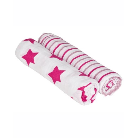 LÄSSIG deka Swaddle & Burp Blanket X-Large Stars & Stripes Girls 2 ks