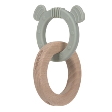 LÄSSIG Teether Ring 2in1 Wood/Silikone Little Chums cat