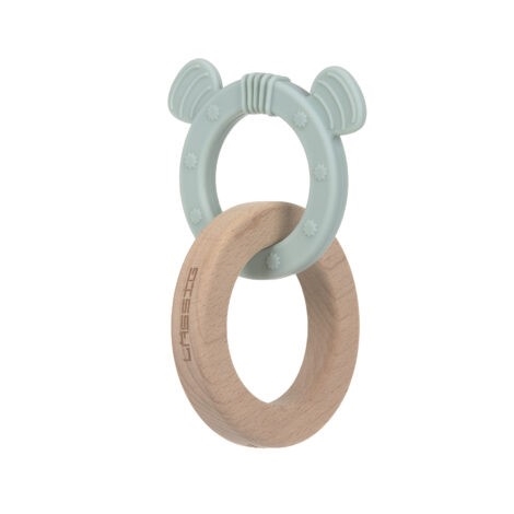 LÄSSIG Teether Ring 2in1 Wood/Silikone Little Chums dog