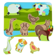 LUCY & LEO Zvířátka na farmě - dřevěné vkládací puzzle 7 dílů