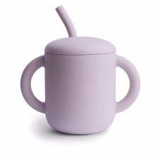 MUSHIE Silikonový pohárek s brčkem Soft Lilac