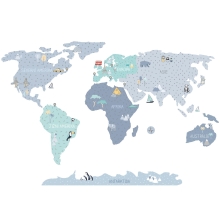 PASTELOWE LOVE Samolepka na zeď Mapa světa Blue L