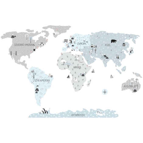 PASTELOWE LOVE Samolepka na zeď Mapa světa Eco S