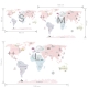 PASTELOWE LOVE Samolepka na zeď Mapa světa Pink M