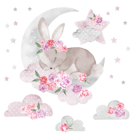 PASTELOWE LOVE Samolepky na zeď Sleeping Rabbit Pink