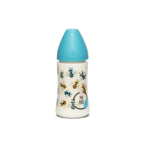 SUAVINEX Kojenecká lahev kulatá savička silikonová 270ml Modrá včela